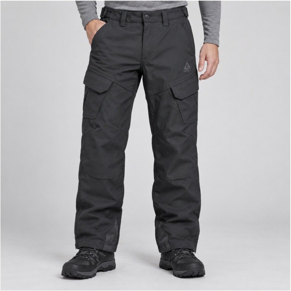 Gerry Mens Fleece Lined Stretch Snow Pants Zip Pockets Black MD / MEDIUM